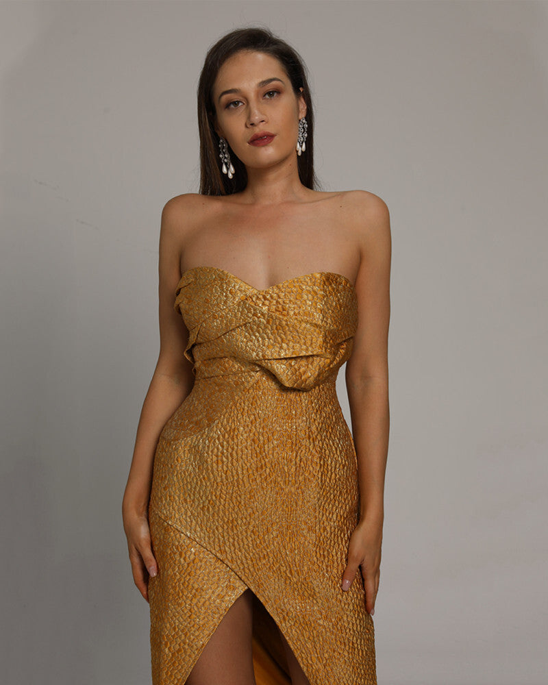 Simone Midi Dress-Gold