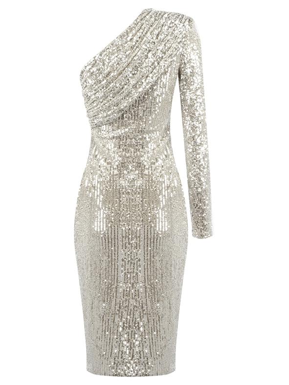Kristi Sequin Midi Dress - Silver