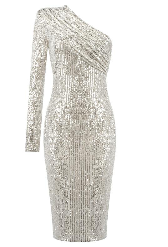 Kristi Sequin Midi Dress - Silver