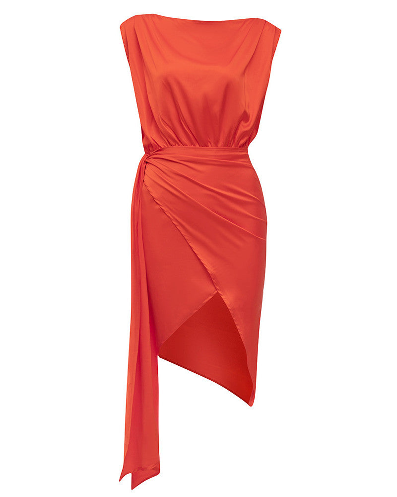 Kelsie Midi Dress-Orange Red